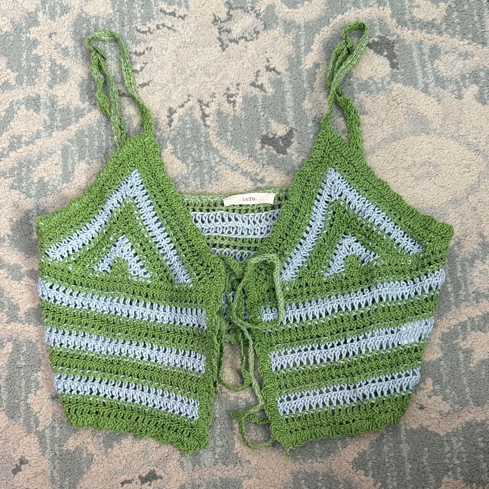 PacSun Green and Blue Crochet Tank Top